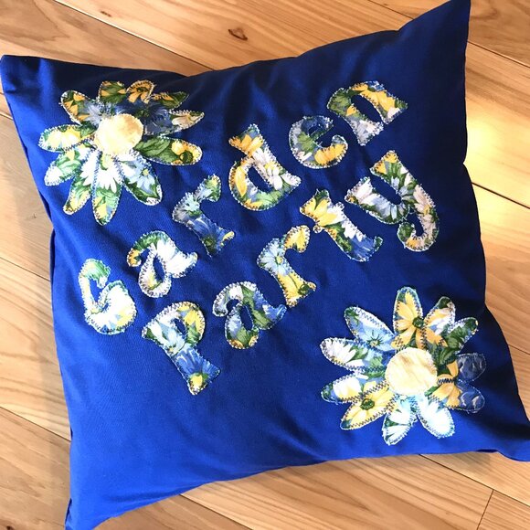 Handmade Cottagecore Pillow Cover: Whimsical Spring Summer Garden Party 16 x 16 - Picture 3 of 7